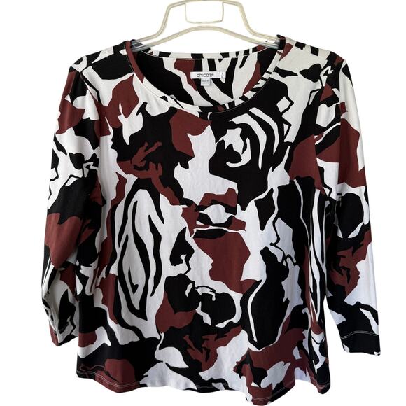 Chico’s Size XL abstract print stretch knit blouse - Picture 1 of 8